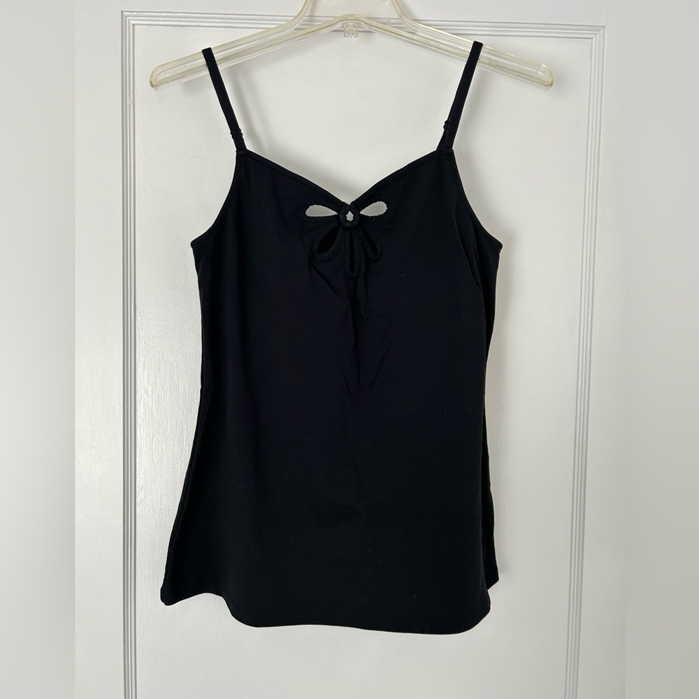 Fabletics Black Tank with shelf bra and cutouts at center of chest; size M
